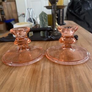 Vintage Pink depression glass Candle Holders